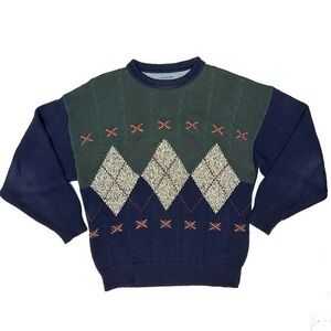 Vintage Argyle Knit Heavyweight Preppy Golf Sweater Austin Reed Sportsman Large